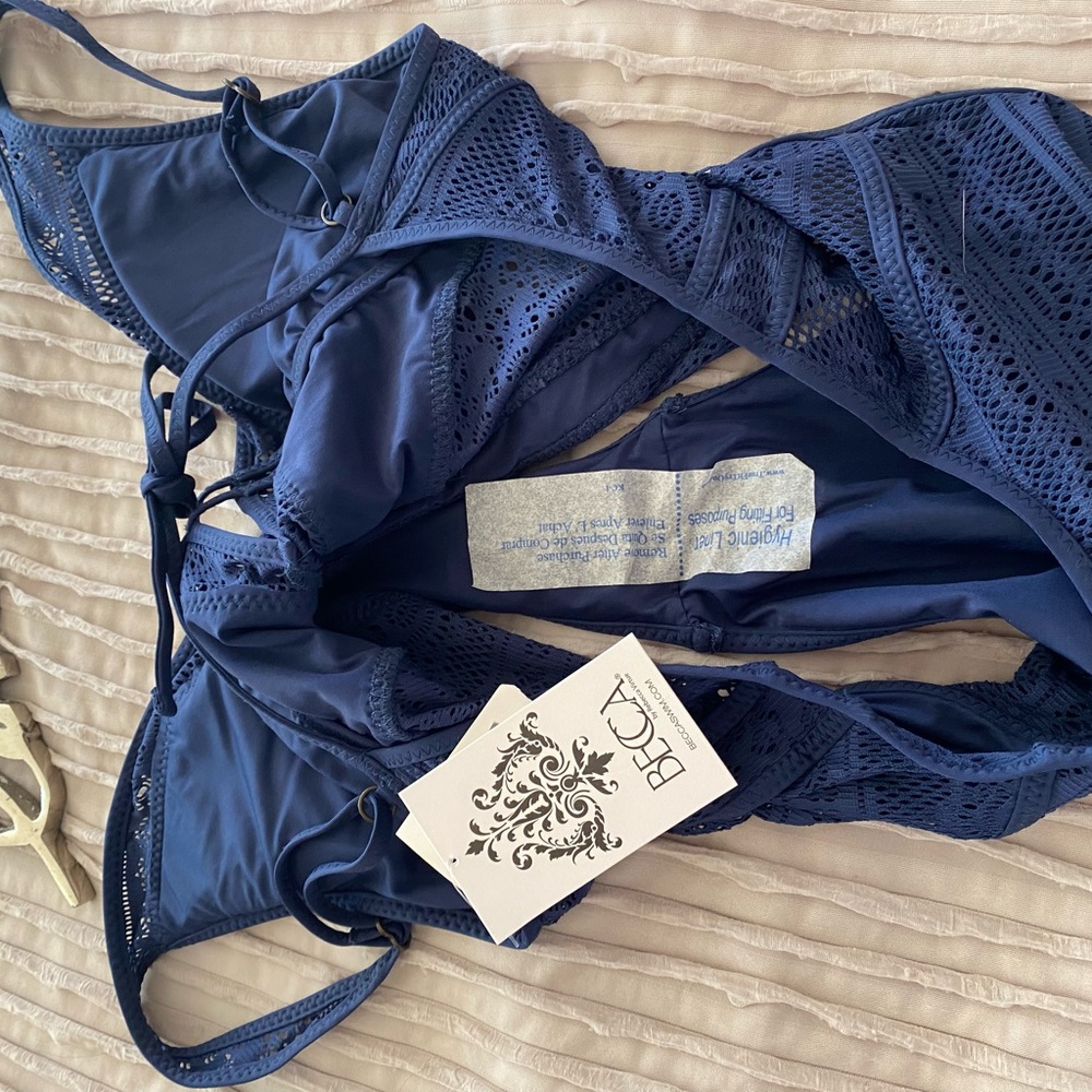BECCA Deep Blue Crochet Plunge One-Piece Swimsuit - Picture 5 of 7